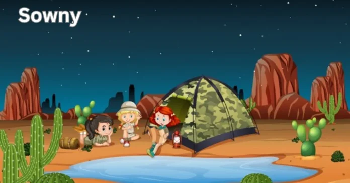 a group of childs camping in the desert sowny